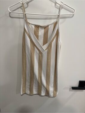 Twenty Second Beige White Striped V-Neck Cami Tank Spaghetti Straps Small